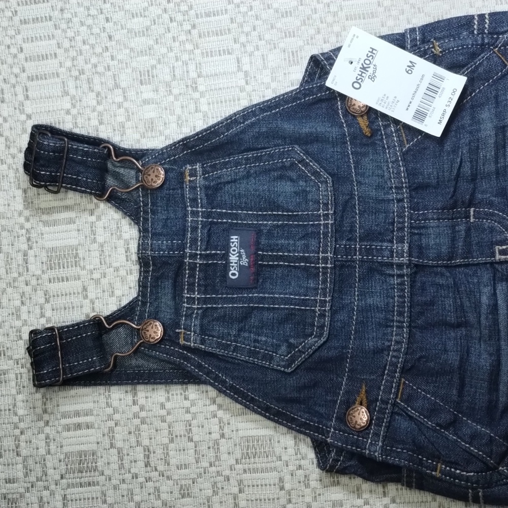 OshKosh B'gosh Denim Shortalls Overalls Dark Wash Size 6M